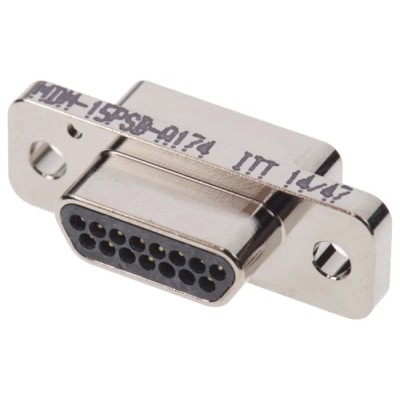 ITT Cannon 15 Way Straight Micro-D Panel Mount Aluminium Alloy D-Sub Connector 1.27 mm Pitch MDM-15PSB-A174