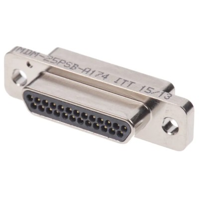 ITT Cannon 25 Way Straight 1.27 mm Pitch Panel Mount Micro-D Solder Male D-Sub Connector MDM-25PSB-A174
