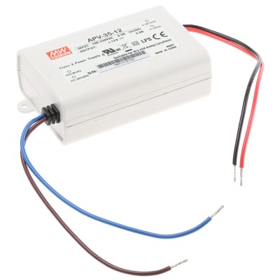 MEAN WELL APV-35 Series 1 Output LED Driver, 12V, 36W, 3A Constant Voltage IP30 Enclosed AC-DC Power Supply IP30