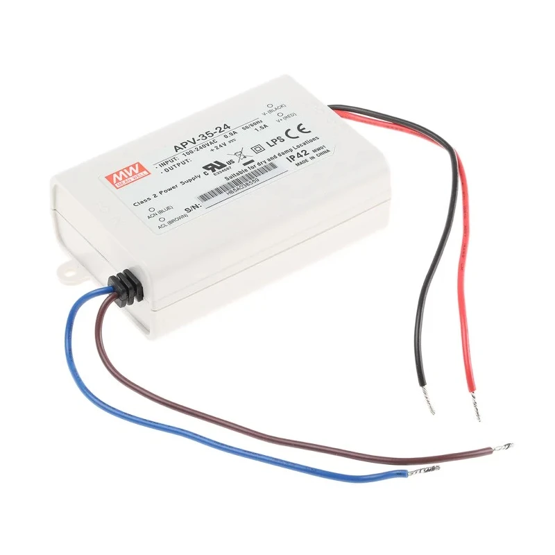 MEAN WELL APV-35 Series Constant Voltage 36W LED Driver, 24V, 1.5A, IP30, Screw Mount IP30 1 Output LED Driver IP30