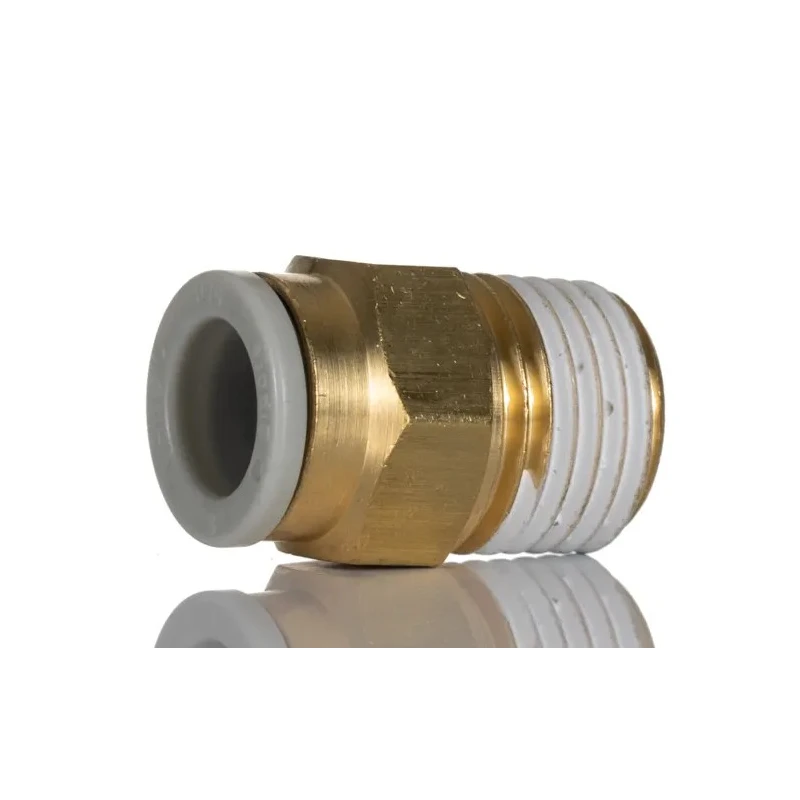 SMC Pneumatic Fitting Brass Push-in 8mm Tube, Male Threaded R 1/4, Electroless Nickel Plated KQ2H08-02AS