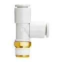 SMC Pneumatic Male Run Tee Fitting , Push-in 6 mm Threaded-to-Tube Connection, Nitrile Butadiene Rubber and Brass KQ2Y06-M5A
