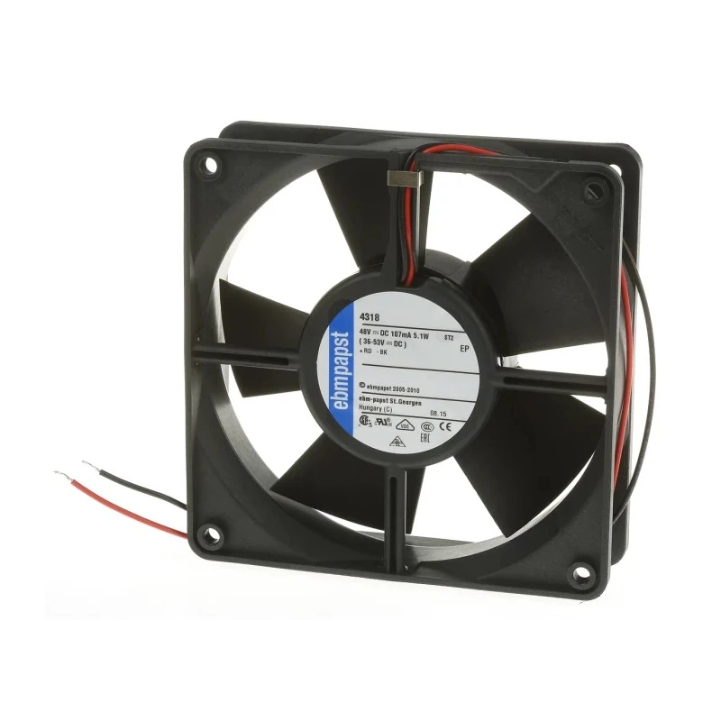 ebm-papst 4300 Series High Performance Ball Bearing Axial Fan, 48V DC, 170 m³/h Air Flow, 5 W Power, IP54/IP68, 119 mm 4318