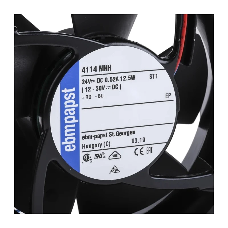ebm-papst 4100 NHH - S-Force Series Axial Fan 24V DC 12.4W 260 m³/h IP54 IP68 119x38x119 mm 4114NHH