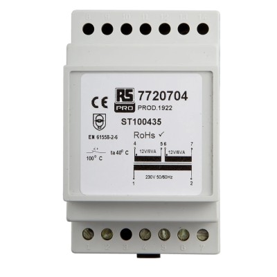 Merlin Gerin RS PRO 16 VA DIN Rail Transformer, 230 V ac Primary, 12 V ac Secondary, EN 61558-2-6, RoHS 772-0704