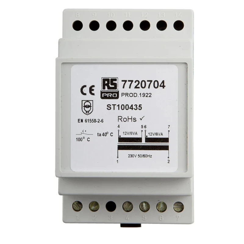 Merlin Gerin RS PRO 16 VA DIN Rail Transformer, 230 V ac Primary, 12 V ac Secondary, EN 61558-2-6, RoHS 772-0704