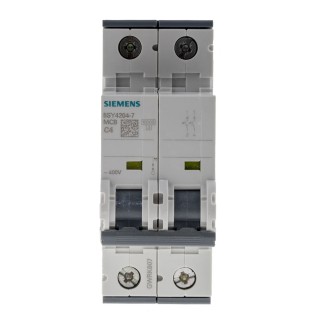 Siemens SENTRON Miniature Circuit Breaker, 2-Pole, 4A, Type C, 400V AC, 60V DC, 10kA Breaking Capacity 5SY4204-7