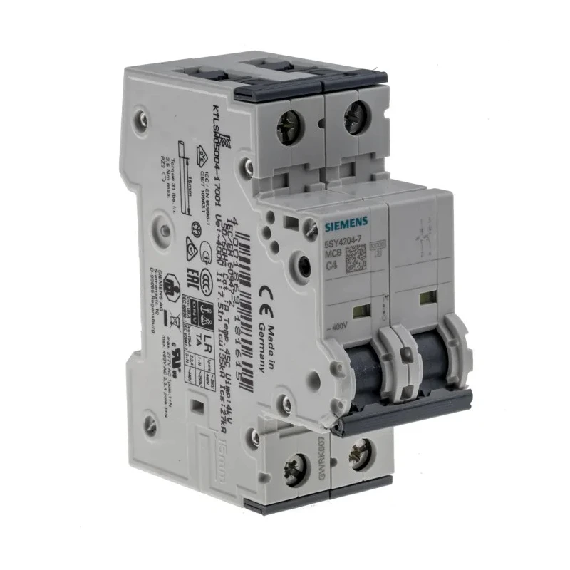 Siemens SENTRON Miniature Circuit Breaker, 2-Pole, 4A, Type C, 400V AC, 60V DC, 10kA Breaking Capacity 5SY4204-7
