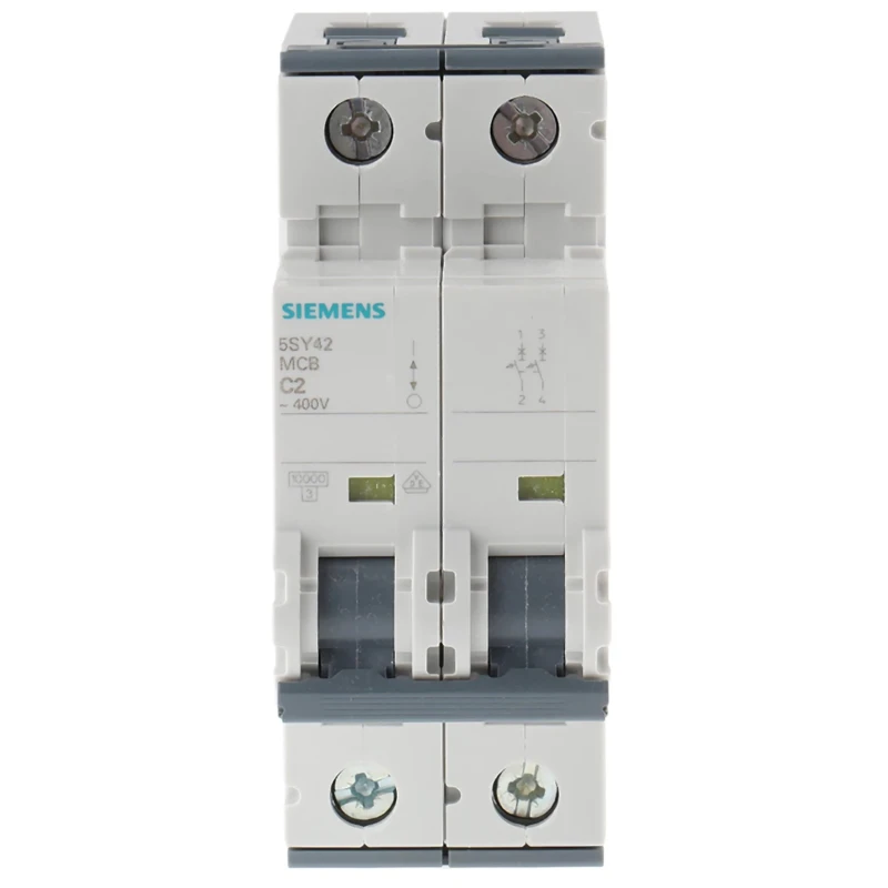 Siemens SENTRON 5SY4 Miniature Circuit Breaker 2-Pole 2A Type C 400V AC 400V DC 10kA Breaking Capacity 5SY4202-7