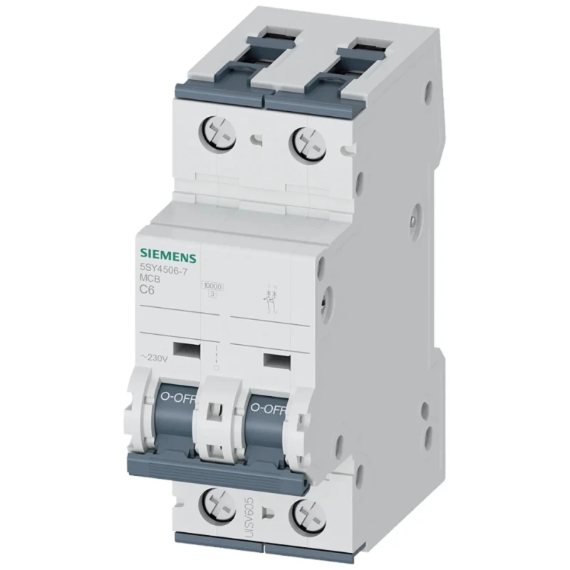 Siemens SENTRON Miniature Circuit Breaker 1-Pole 6A Type C 230V AC 60V DC 10 kA Breaking Capacity 5SY4506-7