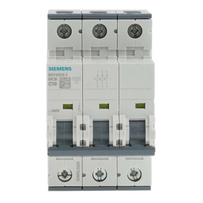 Siemens SENTRON 3-Pole Miniature Circuit Breaker 10A Type C 400V AC 60V DC 10 kA 5SY4310-7