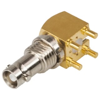 Amphenol RF Coaxial Connector Panel Mount Female HD BNC Connector 75 Ω Right Angle Body Through Hole 034-1030