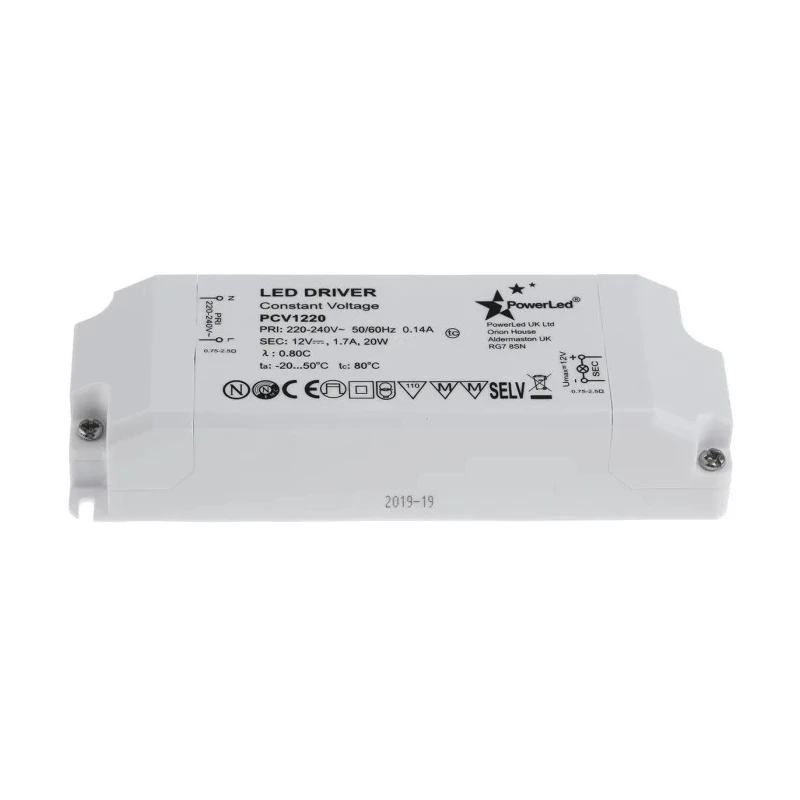 PowerLED 5 Output Constant Voltage LED Driver, 12V Output, 20W Power, 1.7A Current, Screw Mount PCV1220
