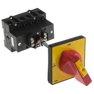 RS PRO 6-Pole DIN Rail Isolator Switch IP65, 32A, 22kW, Red Handle IP65