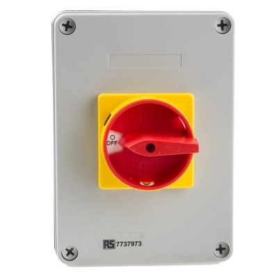 RS PRO 4-Pole Panel Mount Isolator Switch, IP65, 40A, 18.5 kW, Red Handle IP65