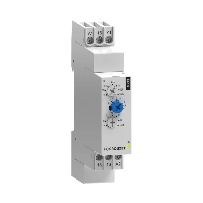 Crouzet MXR1 Series DIN Rail Timer Relay 1-Contact 24 V dc 24V ac 240 V ac 0.1 s to 100 h Multifunction MXR1