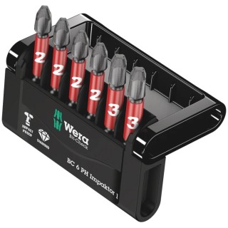 Wera Hex Screwdriver Bit Set Impactor 6 Pieces, Diamond Tipped, PH2 x PH3, 1/4 in Drive, 50mm Length 05057691001