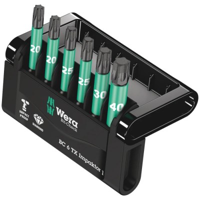 Wera Hex Impactor Screwdriver Bit Set 6 Pieces, Diamond Tipped, 1/4 in Drive, 50mm Length 05057693001