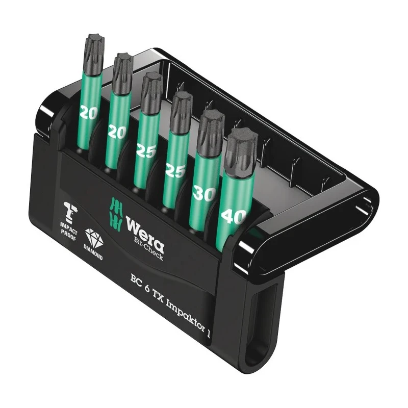 Wera Hex Impactor Screwdriver Bit Set 6 Pieces, Diamond Tipped, 1/4 in Drive, 50mm Length 05057693001