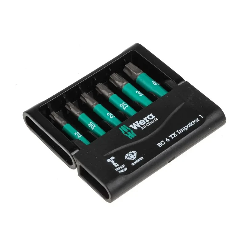 Wera Hex Impactor Screwdriver Bit Set 6 Pieces, Diamond Tipped, 1/4 in Drive, 50mm Length 05057693001