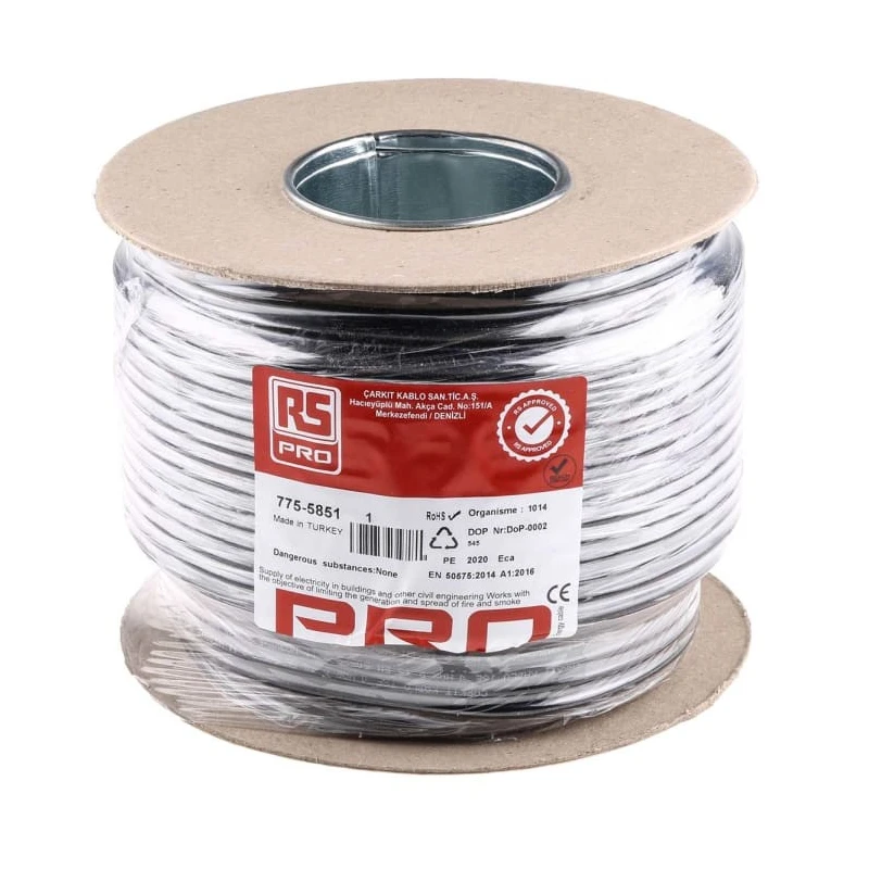 RS PRO 3 Core Power Cable Black 0.75mm² 70 °C 100 m Polyvinyl Chloride 775-5851