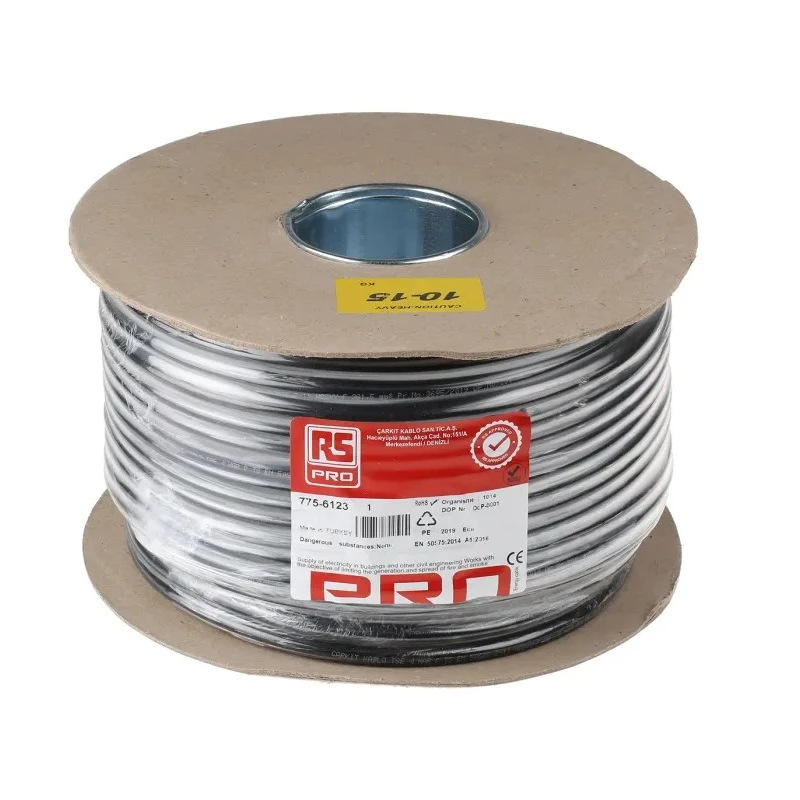 RS PRO 3 Core Power Cable Black 1.5mm² 70 °C 100 m Polyvinyl Chloride 775-6123