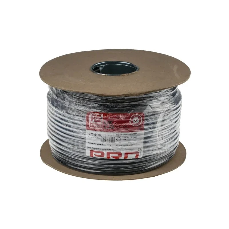 RS PRO 3 Core Power Cable Black 1.25mm² 300/500V Polyvinyl Chloride Jacket 7.6mm Diameter 100 m 70 °C 775-6126