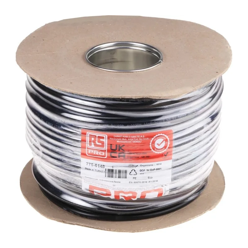 RS PRO 4 Core Power Cable Black 0.75mm² 70 °C 100 m Polyvinyl Chloride 775-6148