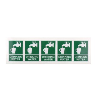 RS PRO Vinyl White and Green Drinking Water Symbol and Text First Aid Sign 70mm Height 50mm Width 776-0976