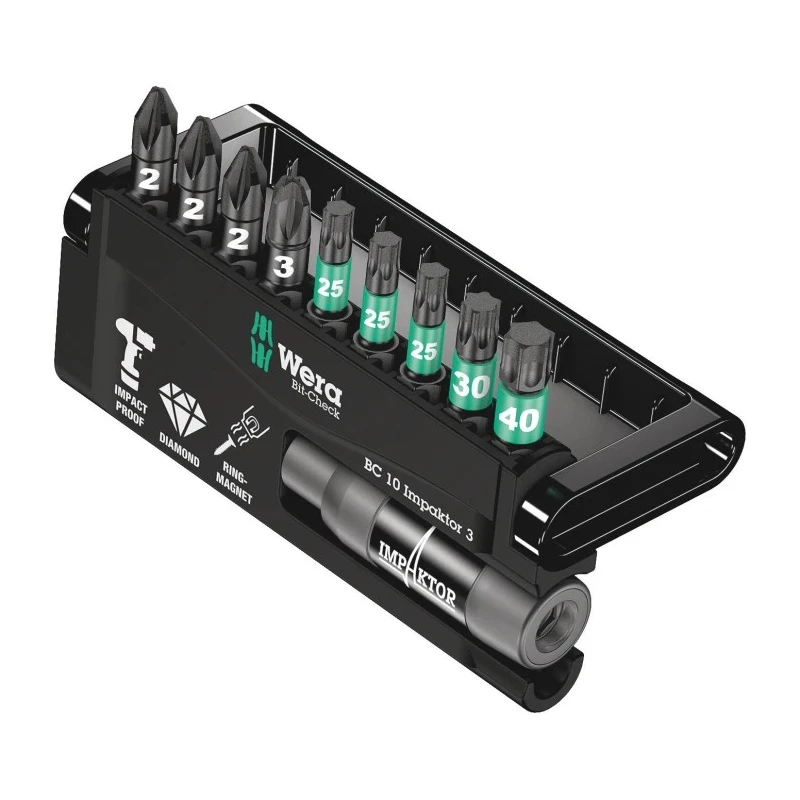 Wera Hex Hex Screwdriver Bit Set, Impactor 10 Pieces 1/4 in Drive 75mm Length 05057683001