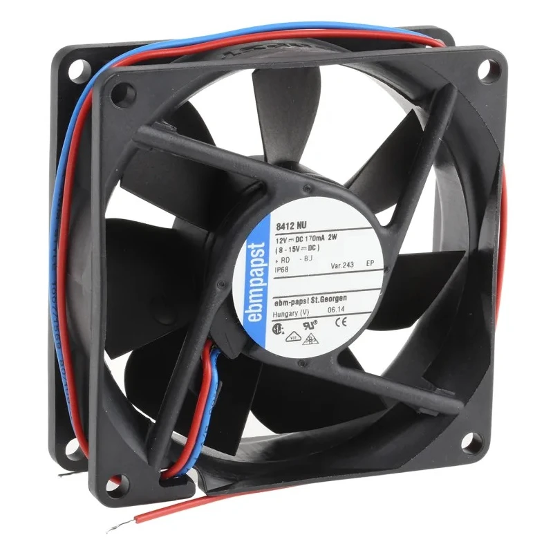 ebm-papst 8400 N Series IP68 Protected Axial Fan, 12V DC, 2W, 69 m³/h, 80 x 80 x 25 mm 