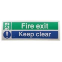 RS PRO Vinyl Fire Safety Sign Fire Exit Keep Clear Self-Adhesive Green Blue 150mm x 450mm 776-0960