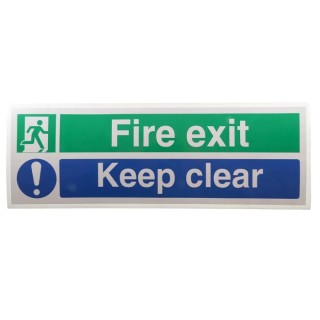 RS PRO Vinyl Fire Safety Sign Fire Exit Keep Clear Self-Adhesive Green Blue 150mm x 450mm 776-0960