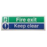 RS PRO Vinyl Fire Safety Sign Fire Exit Keep Clear Self-Adhesive Green Blue 150mm x 450mm 776-0960