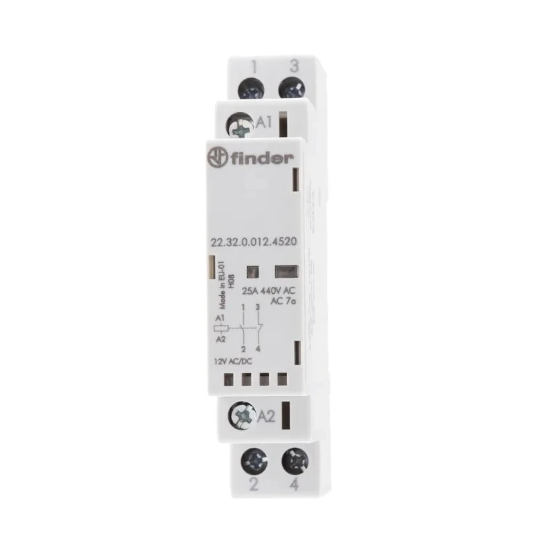 Finder 2-Pole Contactor 22 Series, 12V DC Coil, 25A, 2.2W Power Rating, 1 NO/1 NC Contact, 250V DC/440V AC 22.32.0.012.4520
