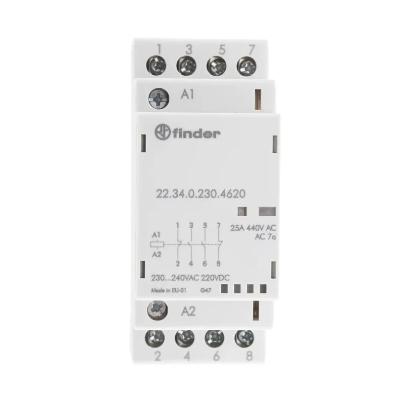 Finder 22 Series 4-Pole Contactor with 230V AC Coil, 25A Contact Current, 4 kW Power Rating, 2 NO/2 NC 22.34.0.230.4620