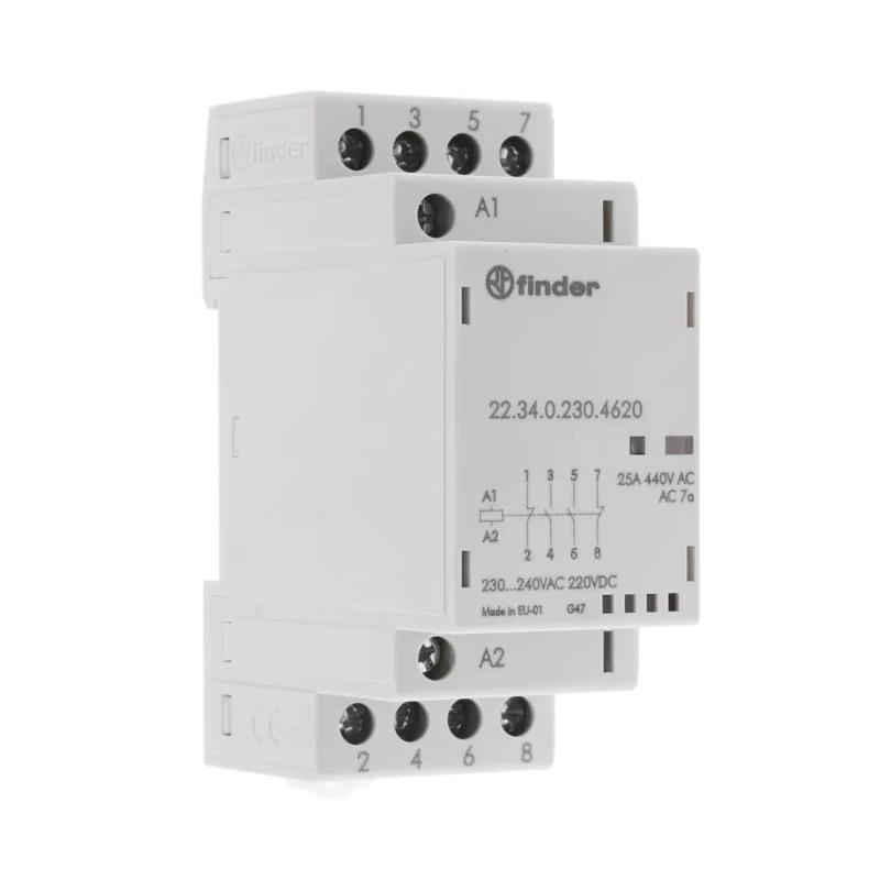 Finder 22 Series 4-Pole Contactor with 230V AC Coil, 25A Contact Current, 4 kW Power Rating, 2 NO/2 NC 22.34.0.230.4620