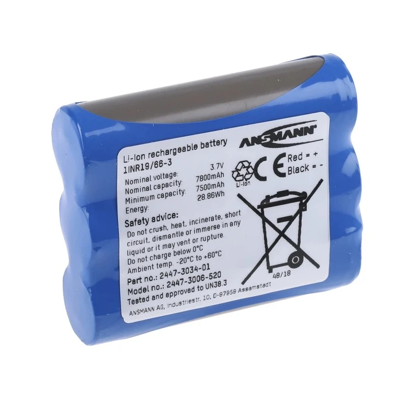Ansmann 3.7 V Lithium-ion Rechargeable Battery Pack 7800 mAh 3-Cell Wire Termination 2447-3006