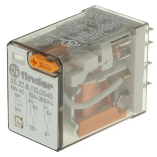 Finder Power Relay 110V AC Coil 10A Switching Current DPDT Contact Configuration Model 55.32.8.110.0040