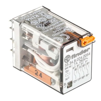 Finder Power Relay 24V ac Coil Voltage, 7A Switching Current, 4PDT Contact Configuration 55.34.8.024.0054