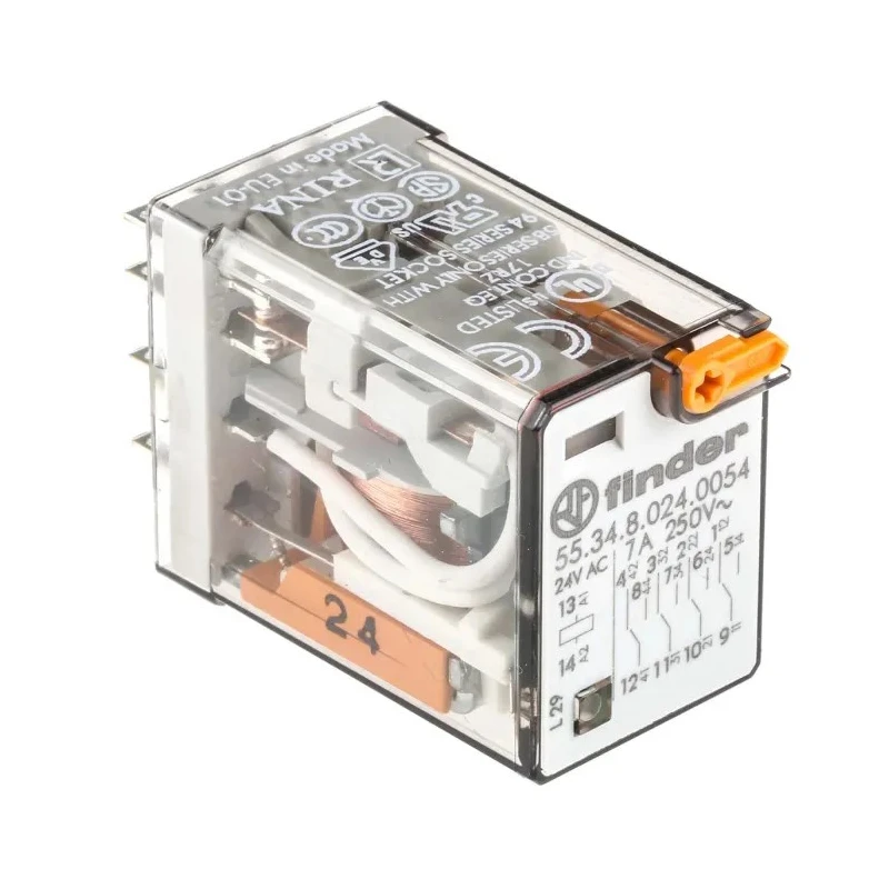 Finder Power Relay 24V ac Coil Voltage, 7A Switching Current, 4PDT Contact Configuration 55.34.8.024.0054