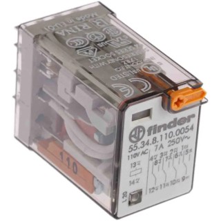 Finder Power Relay 110V AC Coil Voltage, 7A Switching Current, 4PDT Contact Configuration 55.34.8.110.0054