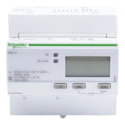 Schneider Electric 3 Phase LCD Energy Meter Acti9 iEM Series Model A9MEM3115