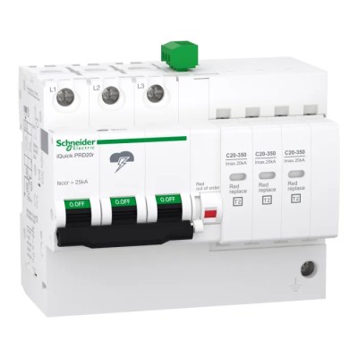Schneider Electric Surge Protector 5 kA, 400V AC, 3 Poles, Acti9 Parafoudre Series A9L16296