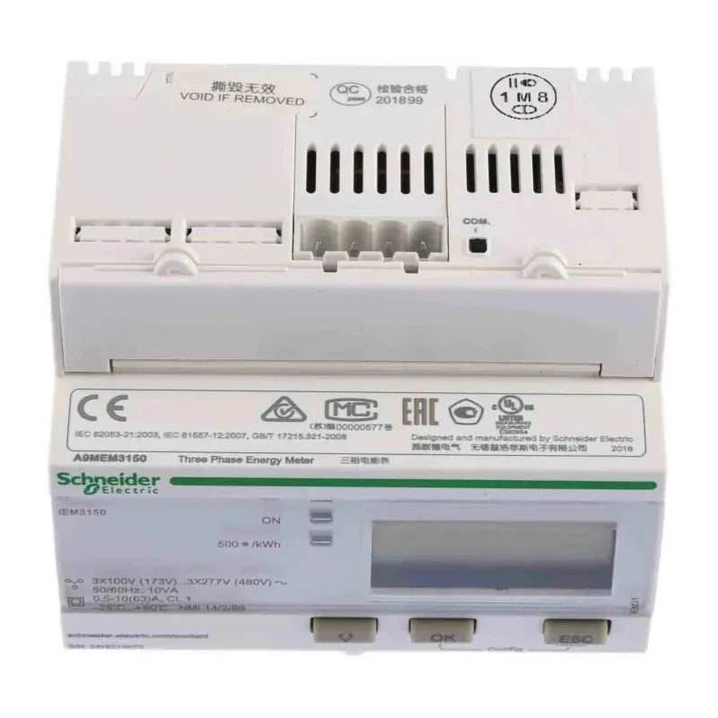 Schneider Electric 3 Phase LCD Energy Meter 3 x 100/173 Vac to 3 x 277/480 Vac, 63 A, Acti9 iEM Series A9MEM3150