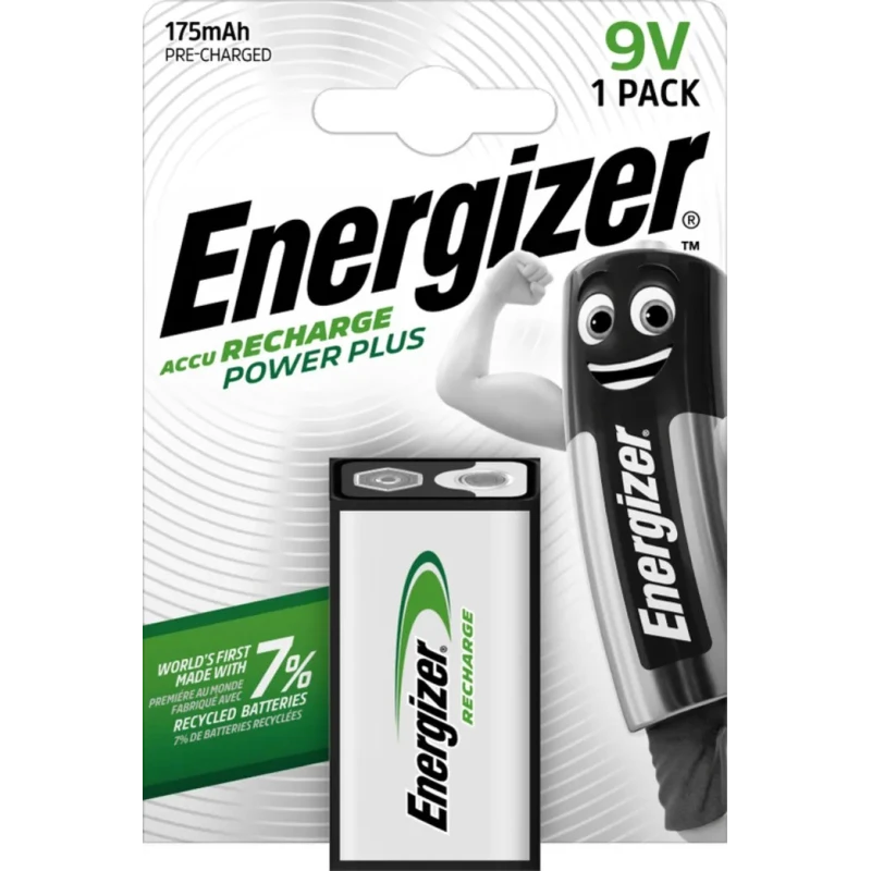 Energizer 9V Rechargeable NiMH Battery 175mAh Capacity Press Stud Termination 0°C to 50°C 7638900138771
