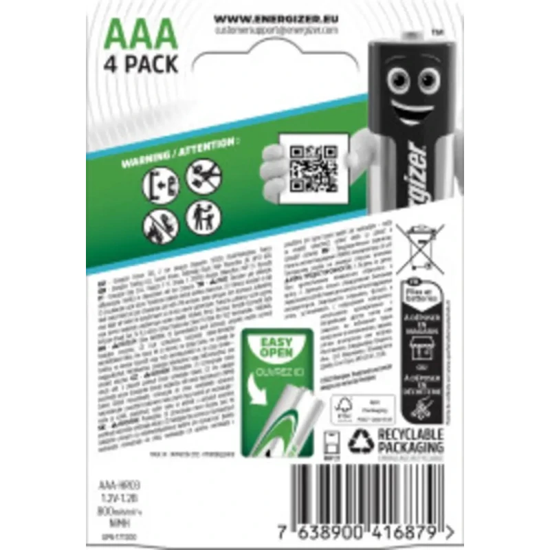 Energizer Extreme Nickel Metal Hydride Rechargeable AAA Battery 1.2 V 800mAh 7638900416879