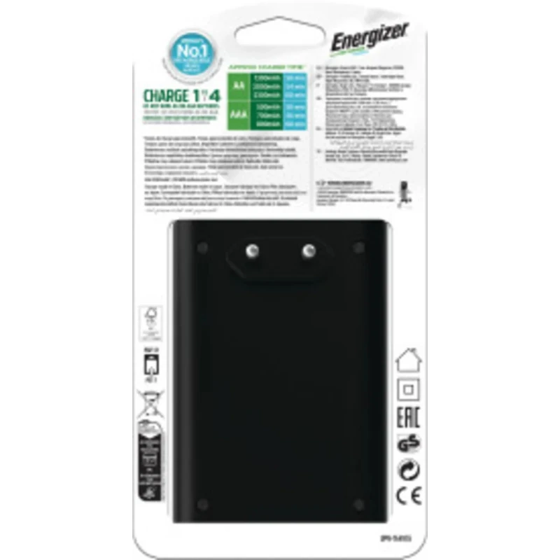 Energizer 16V DC Fast Battery Charger for NiMH AA and AAA Cells 2500mA, UK Plug, 4 Slots 7638900307214