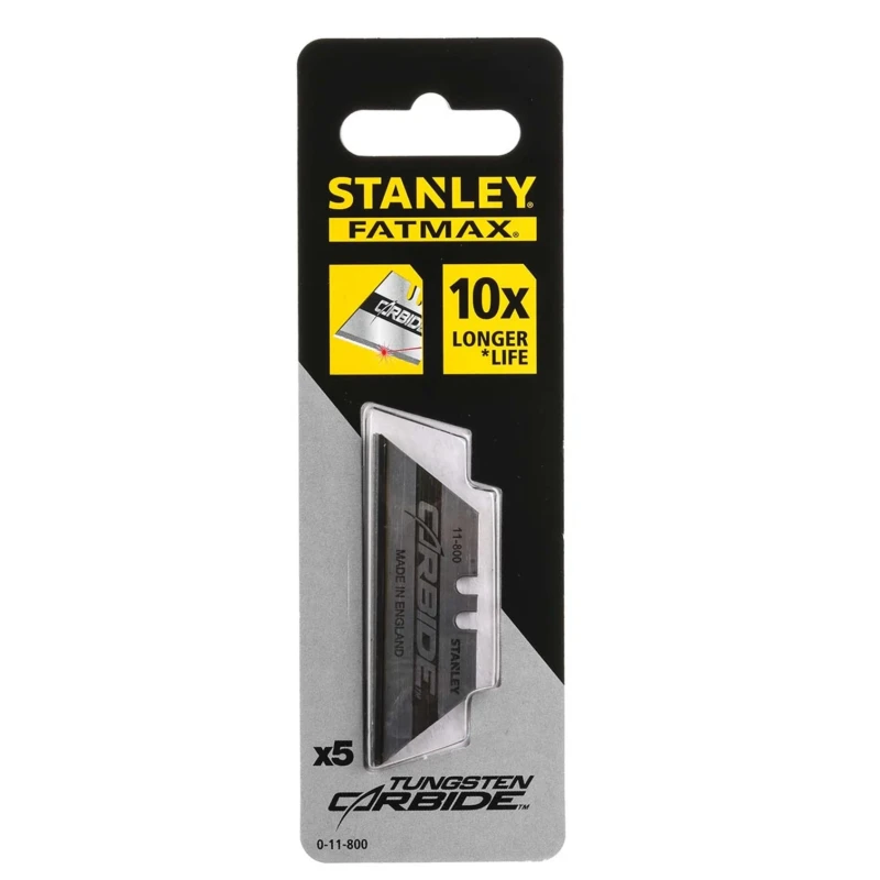 Stanley Tungsten Carbide Flat Cutter Blade, Heavy Duty, 62mm Length, 0.6mm Thickness, 5 Pieces 0-11-800
