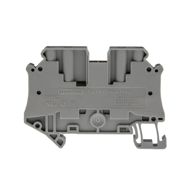 Phoenix Contact Feed Through Terminal Block Grey UT 2.5-QUATTRO Series 0.14mm² to 4 mm², 1-Level, Screw, 30A, 500V 3044542
